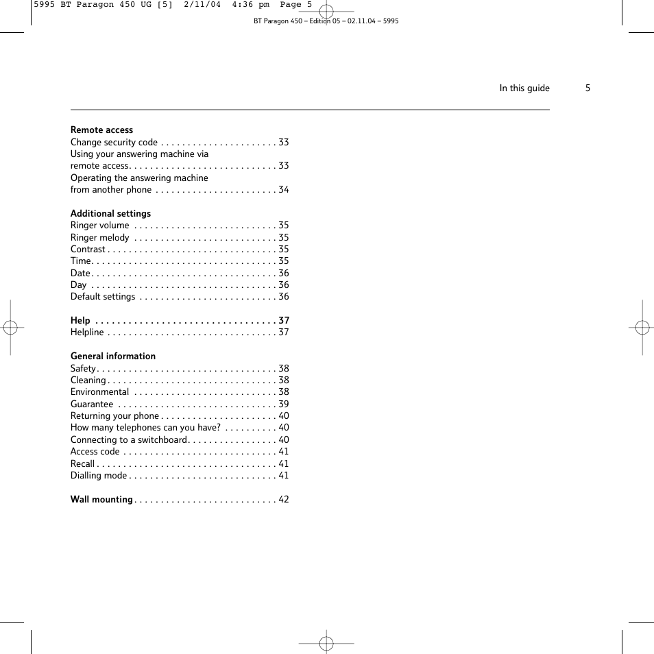 BT PARAGON450 User Manual | Page 5 / 44