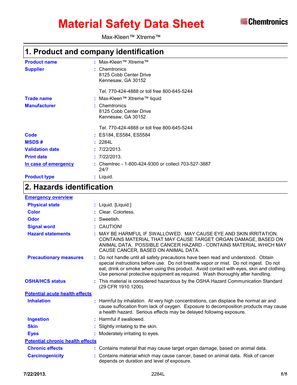 Chemtronics Max-Kleen Xtreme ES5584 User Manual | 10 pages