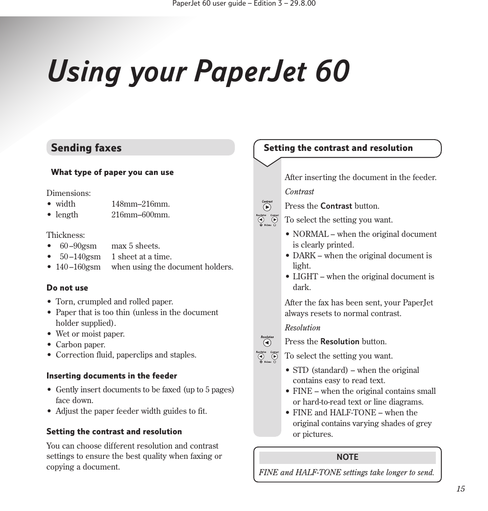 Using your paperjet 60 | BT 60 User Manual | Page 17 / 65