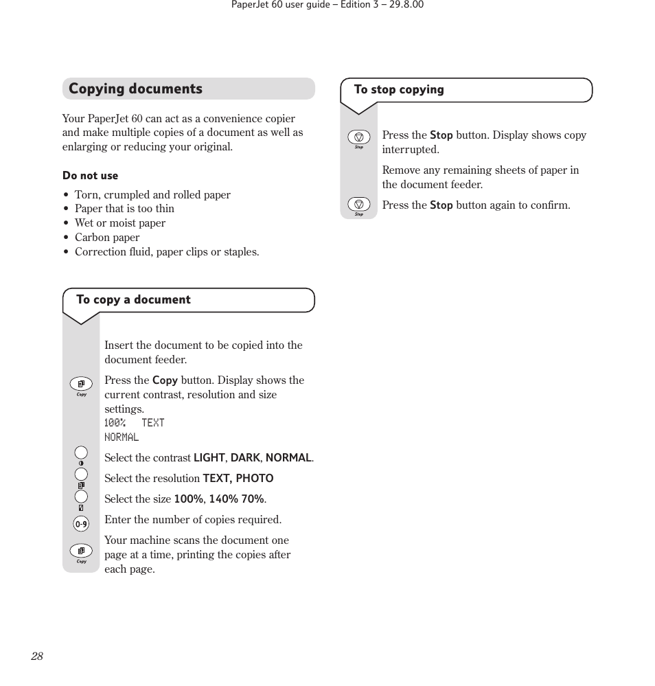 Copying documents | BT 60 User Manual | Page 30 / 65
