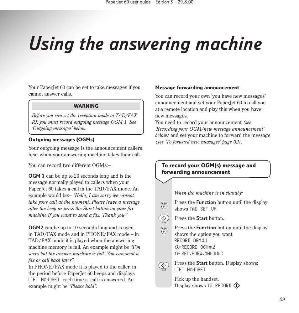 Using the answering machine | BT 60 User Manual | Page 31 / 65
