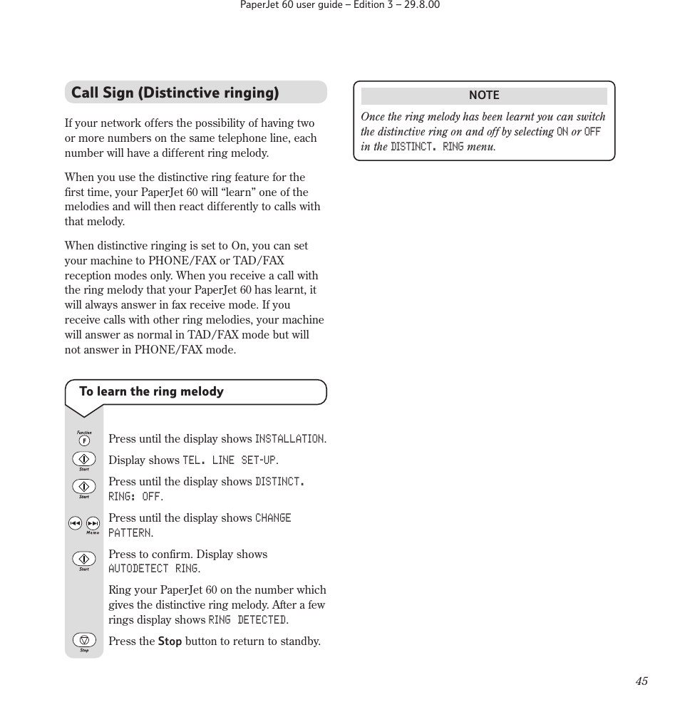 Call sign (distinctive ringing) | BT 60 User Manual | Page 47 / 65
