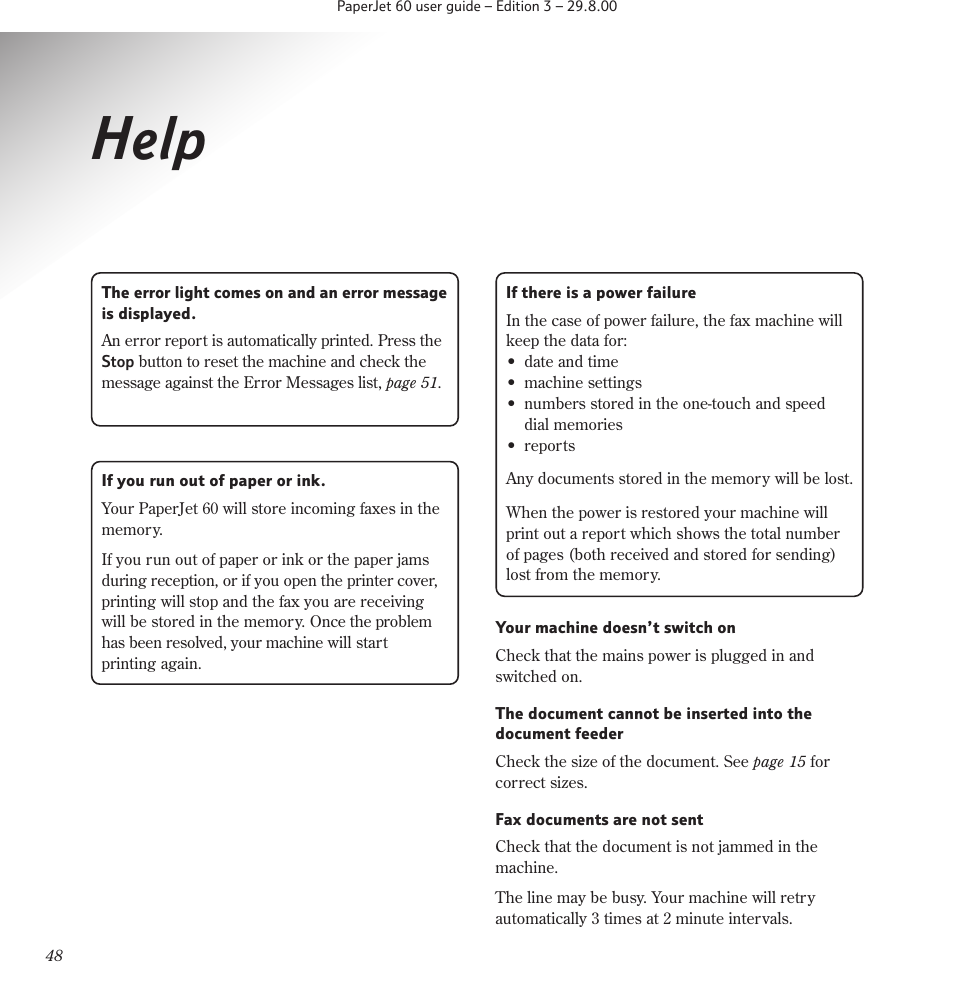 Help | BT 60 User Manual | Page 50 / 65