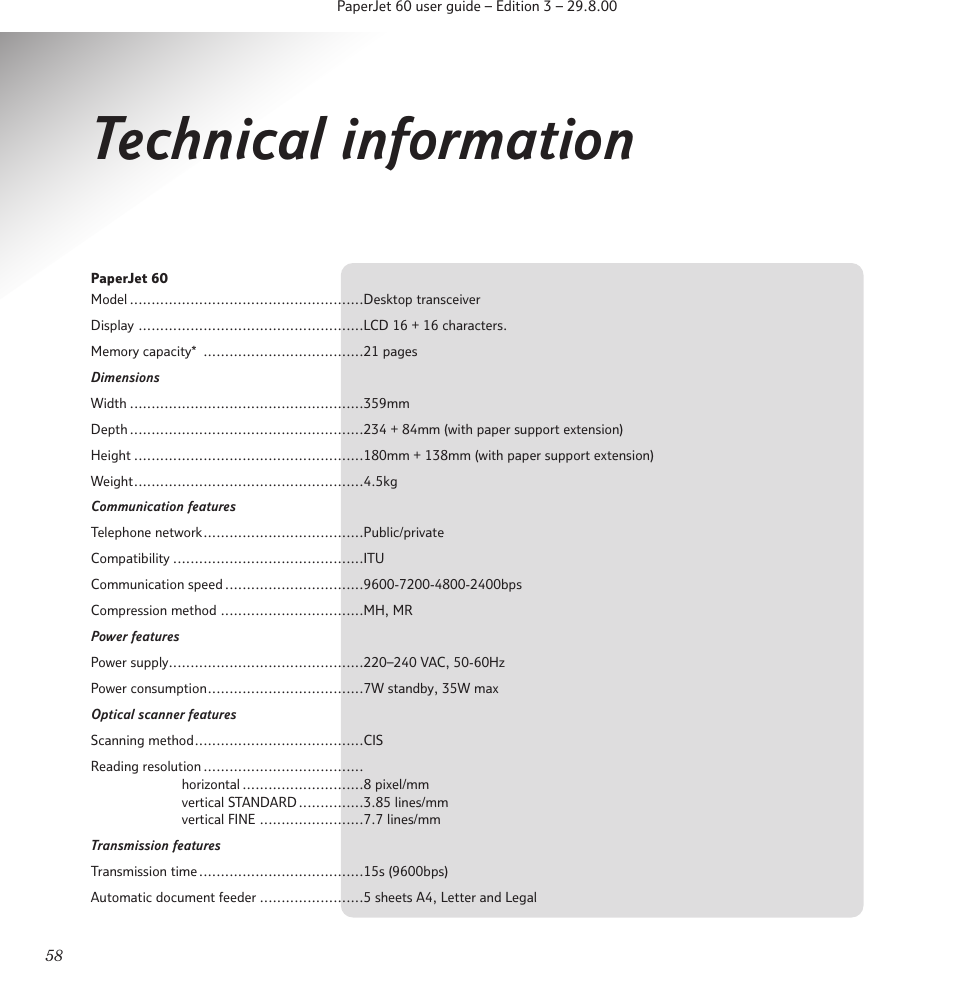 Technical information | BT 60 User Manual | Page 60 / 65