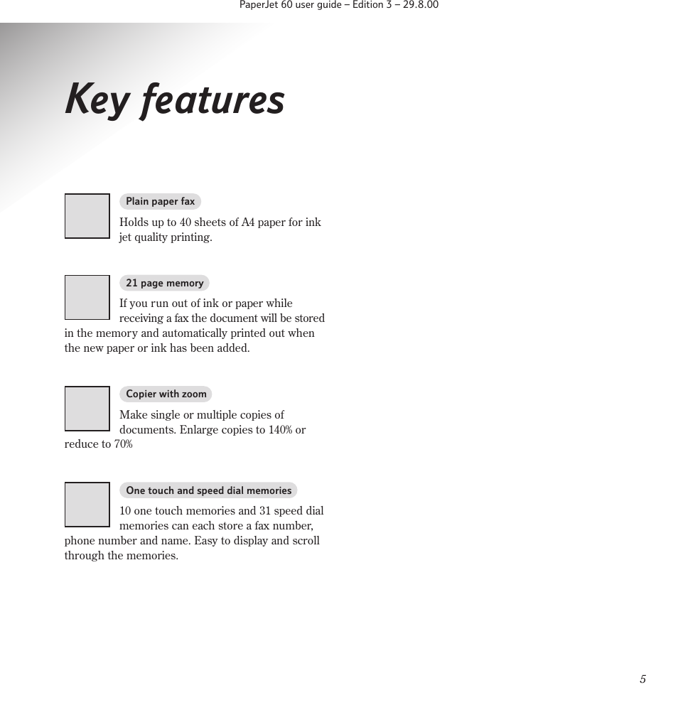 Key features | BT 60 User Manual | Page 7 / 65