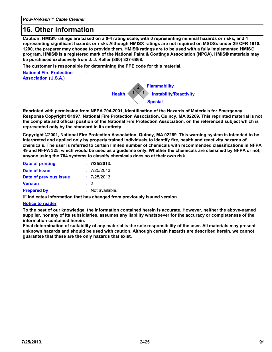 Other information | Chemtronics Pow-R-Wash Cable Cleaner ES2425 User Manual | Page 9 / 9