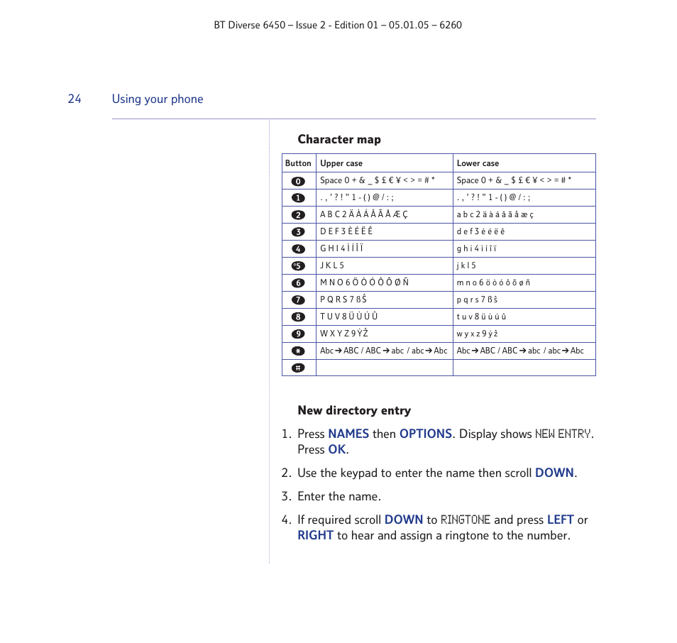 New entry, Ringtone | BT Diverse 6450 User Manual | Page 24 / 98