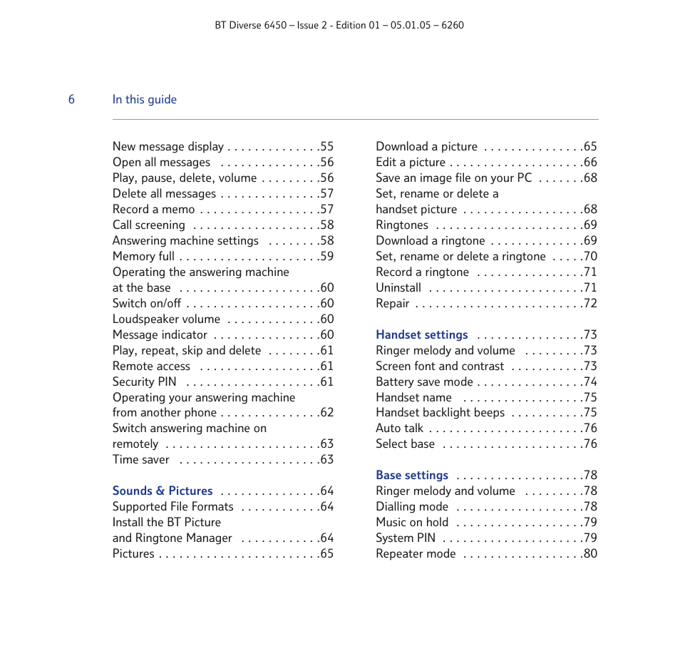 BT Diverse 6450 User Manual | Page 6 / 98
