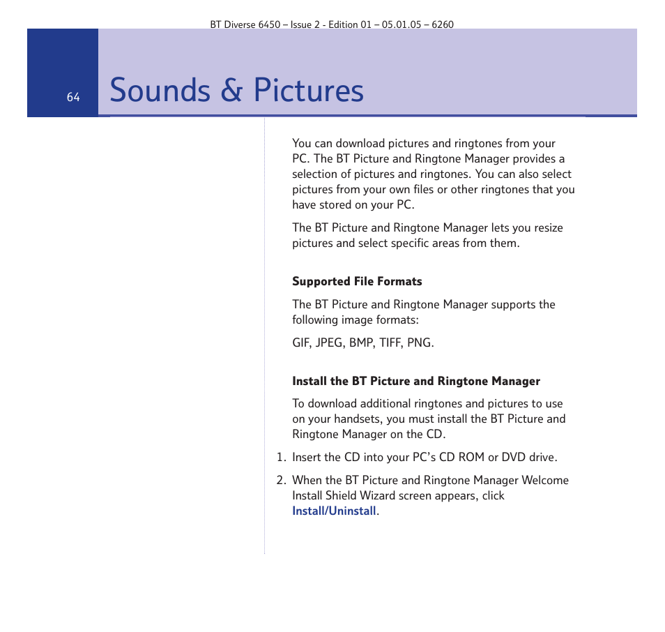 Sounds & pictures | BT Diverse 6450 User Manual | Page 64 / 98