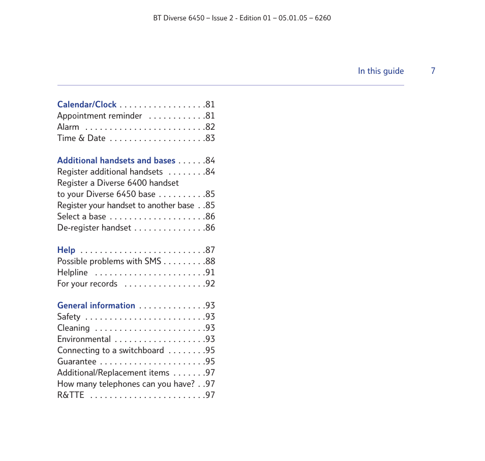 BT Diverse 6450 User Manual | Page 7 / 98