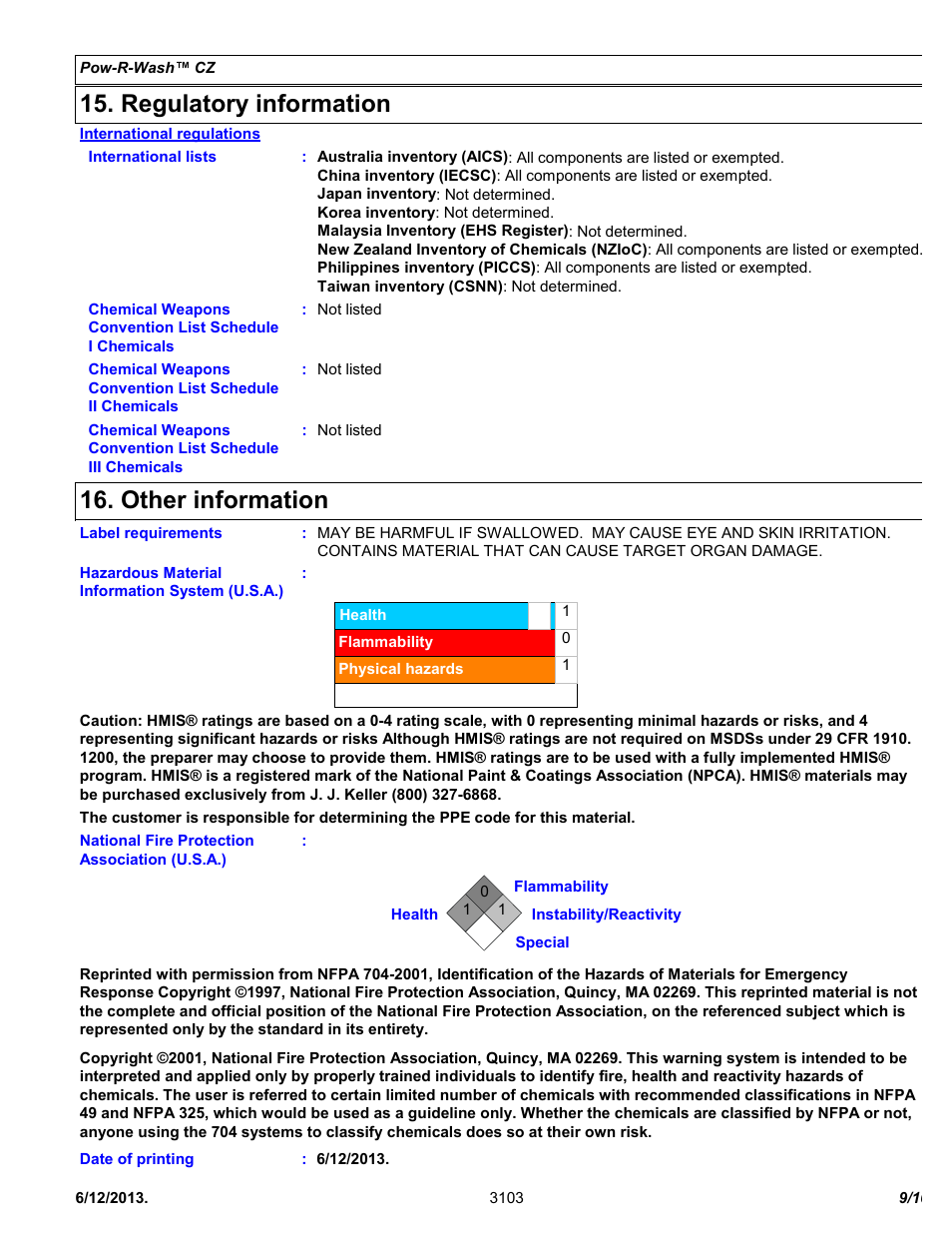 Regulatory information, Other information | Chemtronics Pow-R-Wash CZ ES7300 User Manual | Page 9 / 10