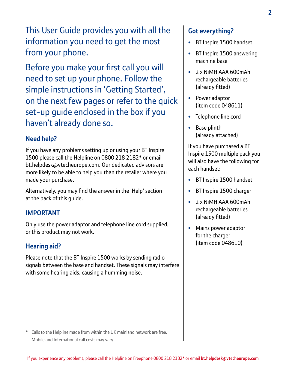 Got everything, Need help, Important | Hearing aid | BT INSPIRE 1500 User Manual | Page 2 / 60