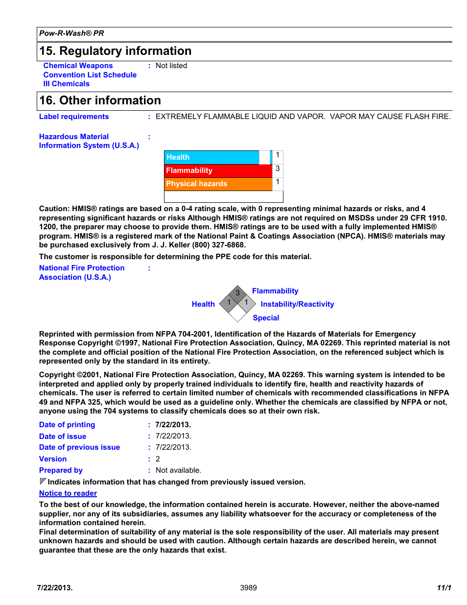 Regulatory information, Other information | Chemtronics Pow-R-Wash PR ES1605 User Manual | Page 11 / 11