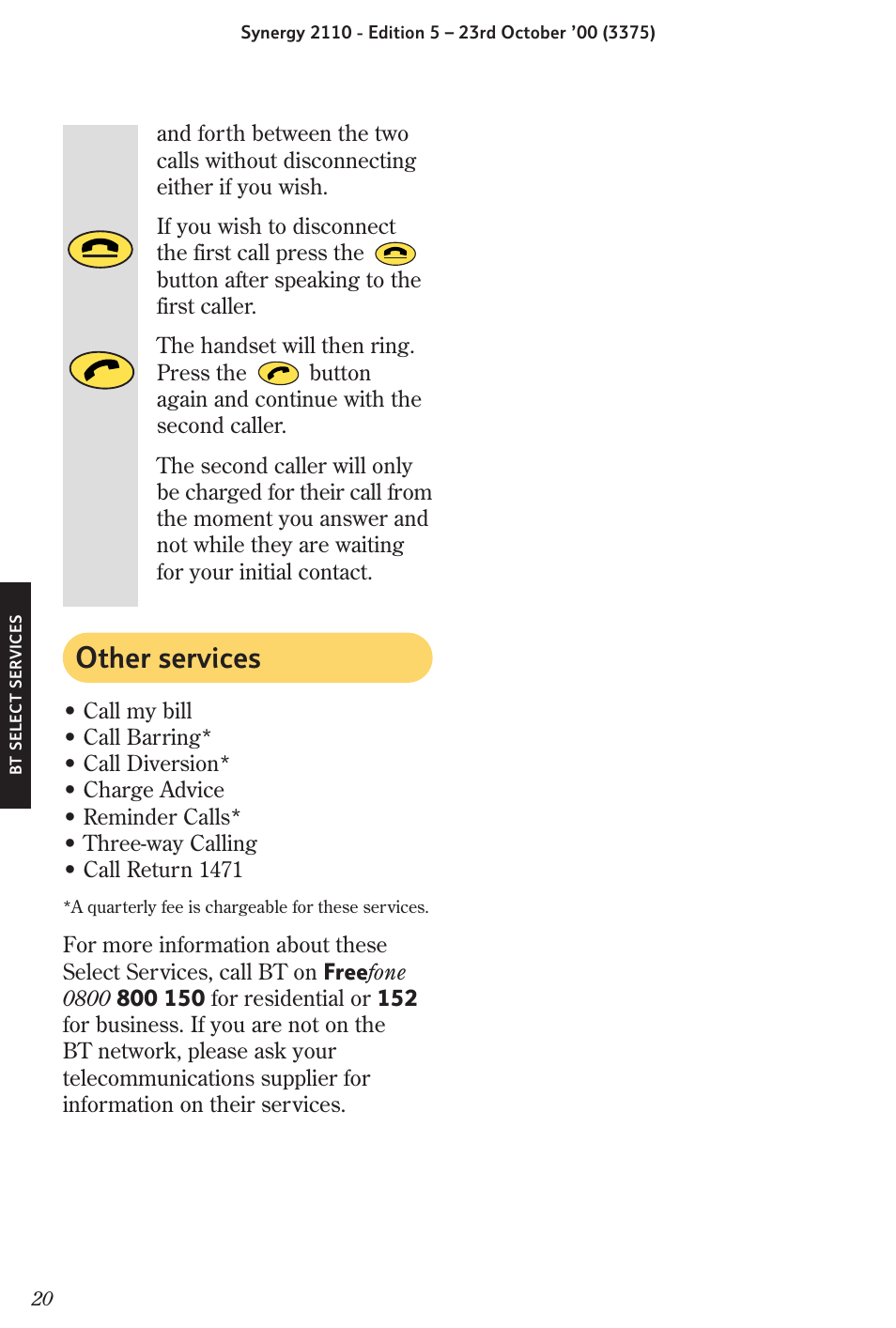 Other services | BT Synergy 2110 User Manual | Page 22 / 33