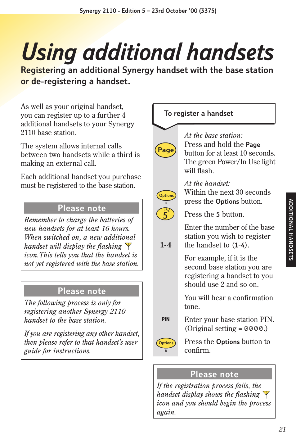 Using additional handsets | BT Synergy 2110 User Manual | Page 23 / 33