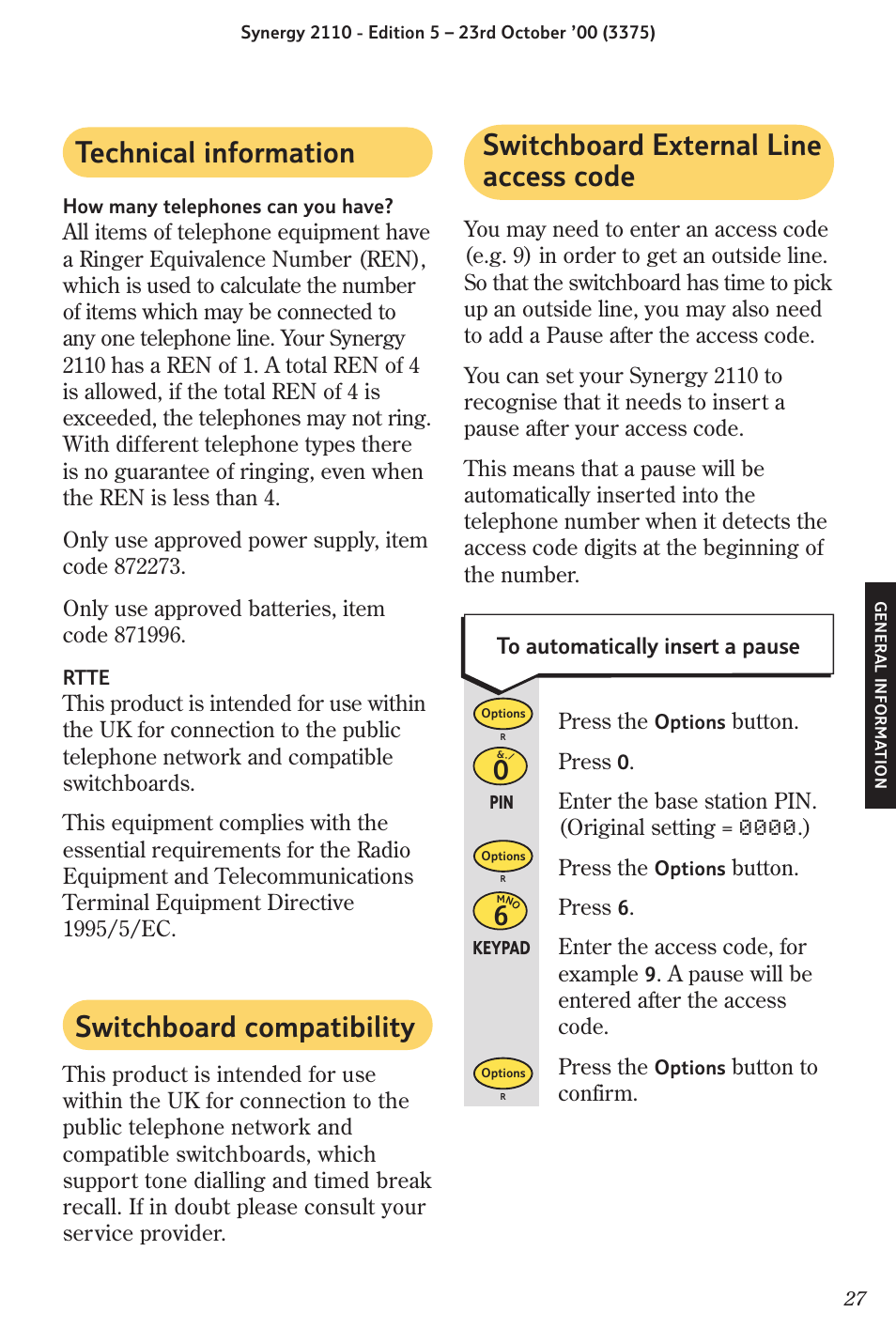 Technical information | BT Synergy 2110 User Manual | Page 29 / 33