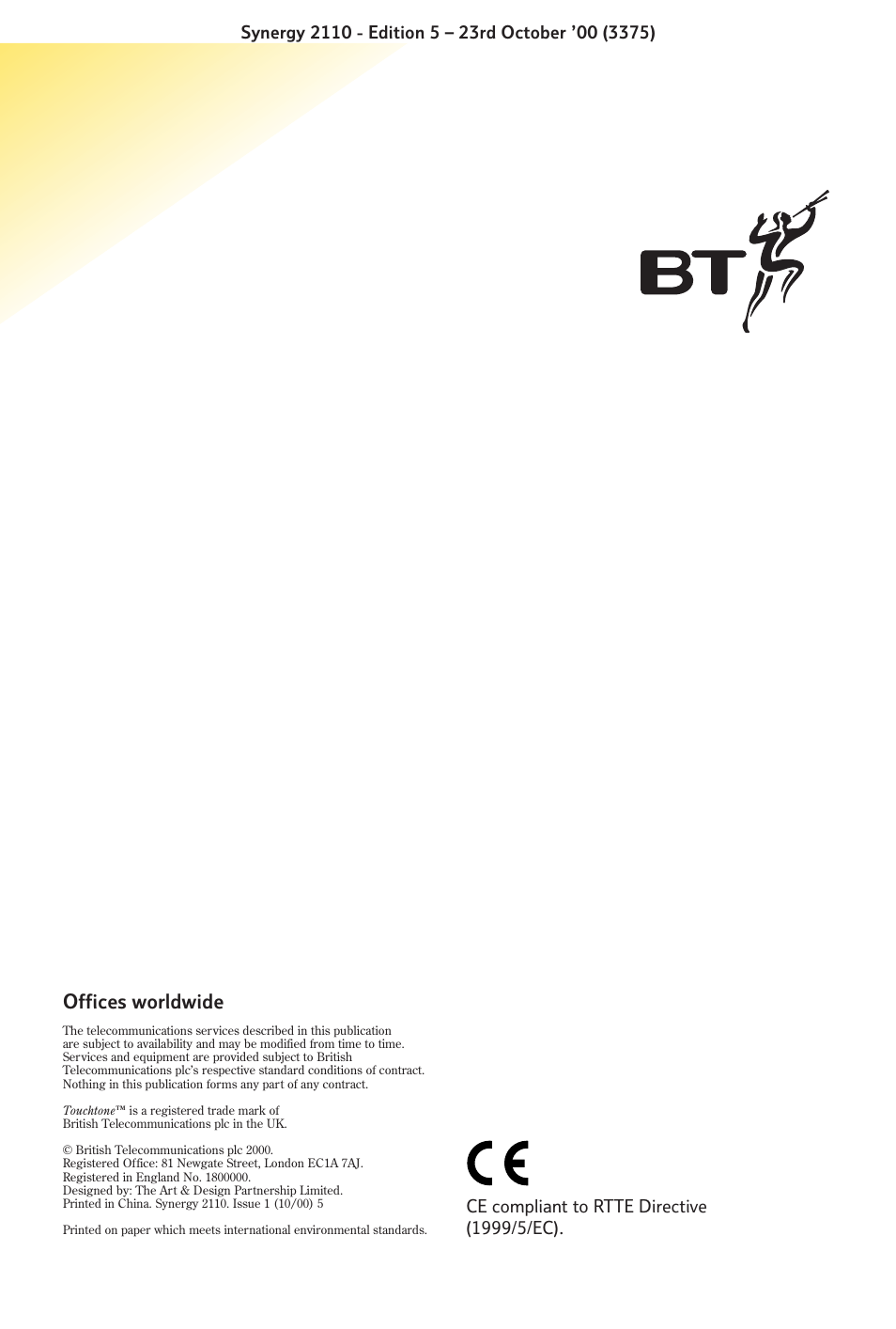 Offices worldwide | BT Synergy 2110 User Manual | Page 33 / 33