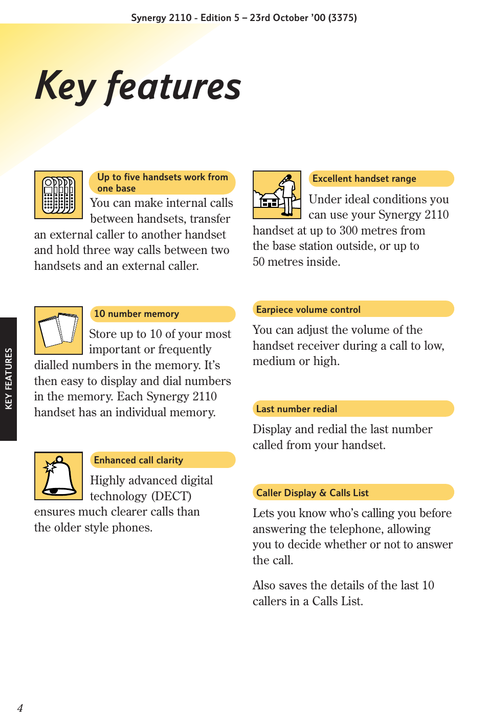 Key features | BT Synergy 2110 User Manual | Page 6 / 33