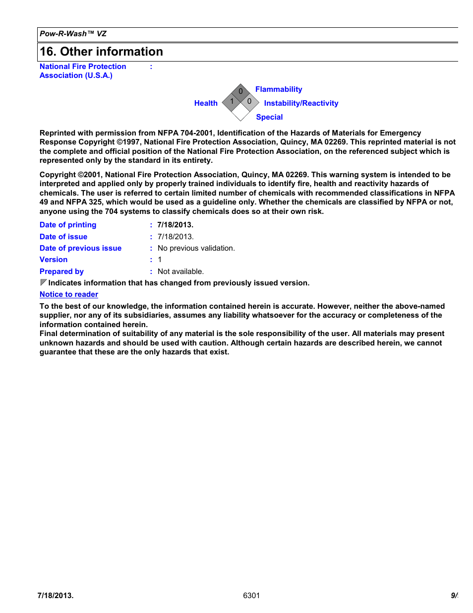 Other information | Chemtronics Pow-R-Wash VZ ES6301 User Manual | Page 9 / 9