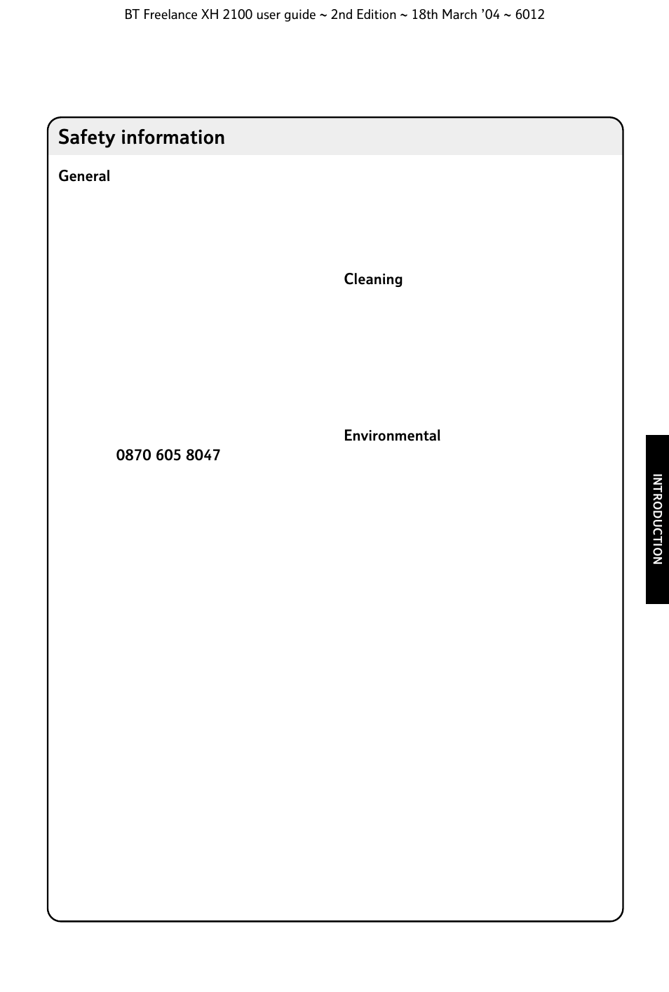 Safety information | BT FREELANCE XH 2100 User Manual | Page 11 / 42