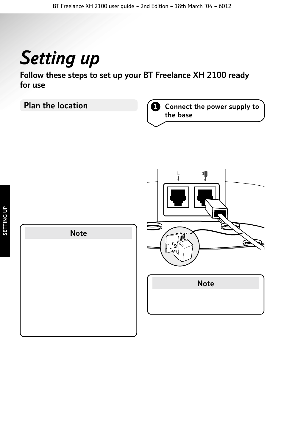 Setting up | BT FREELANCE XH 2100 User Manual | Page 12 / 42