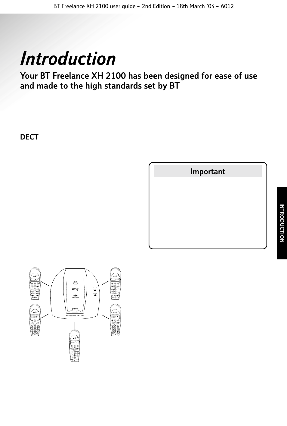 Introduction, Important, Intr oduction | BT FREELANCE XH 2100 User Manual | Page 9 / 42