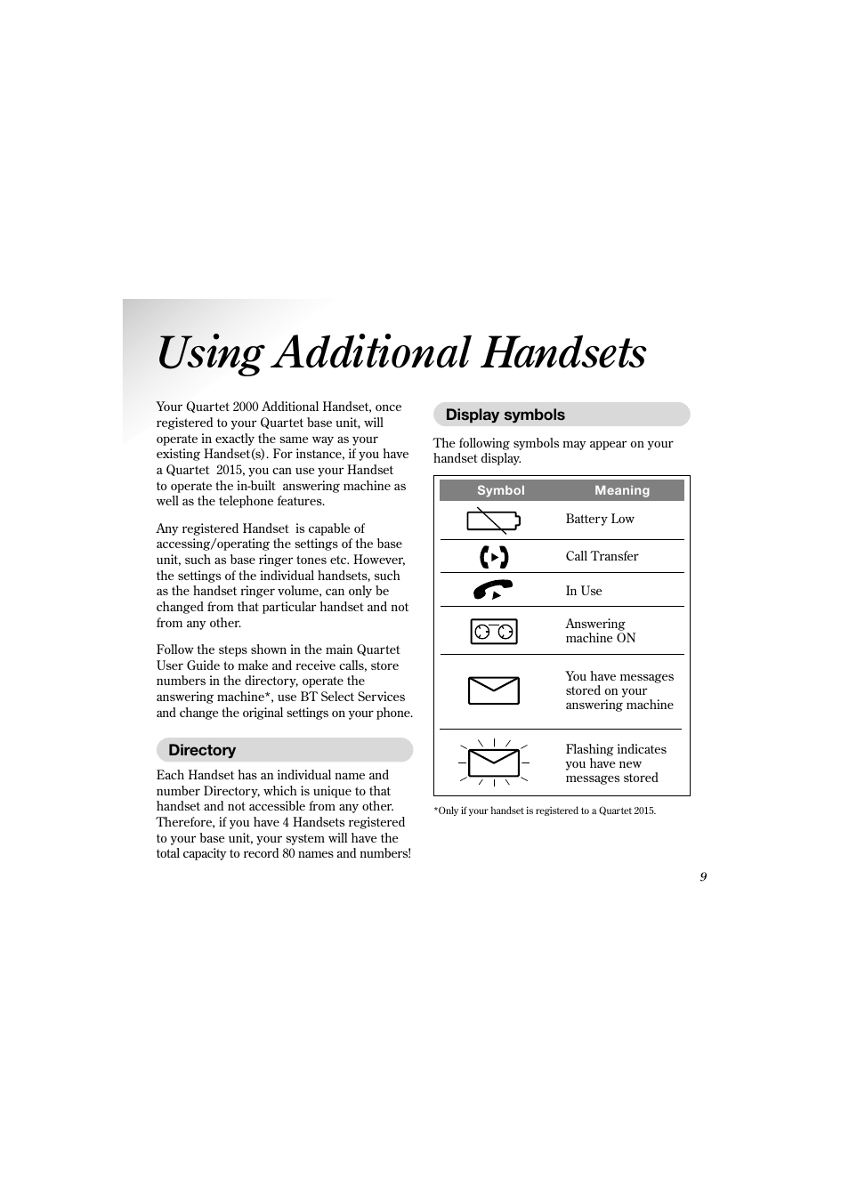 Using additional handsets | BT 2000 User Manual | Page 10 / 17