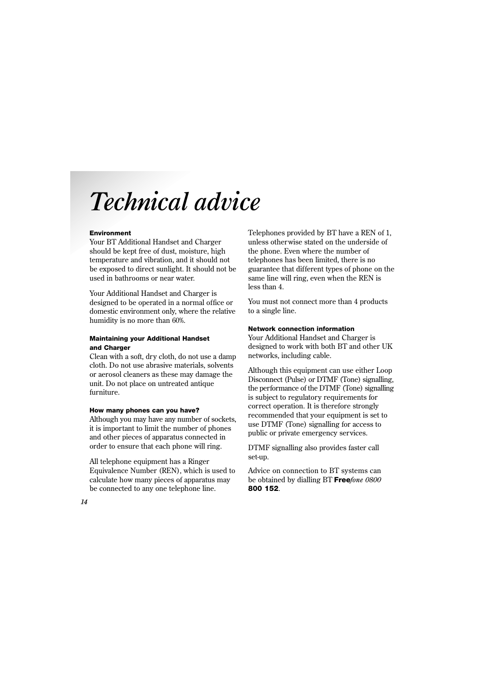 Technical advice | BT 2000 User Manual | Page 15 / 17