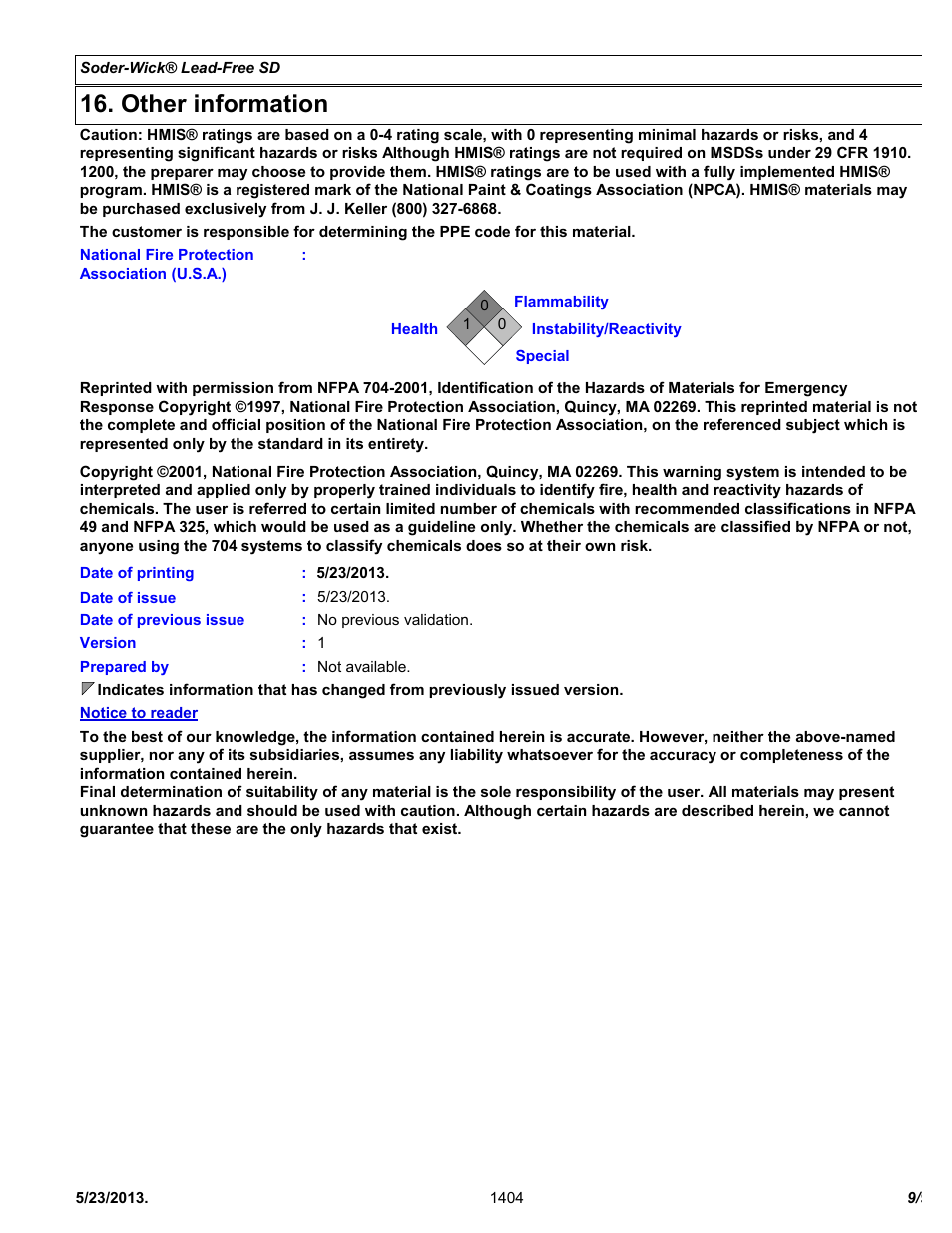 Other information | Chemtronics Soder-Wick Lead-Free SD 40-4-5 User Manual | Page 9 / 9
