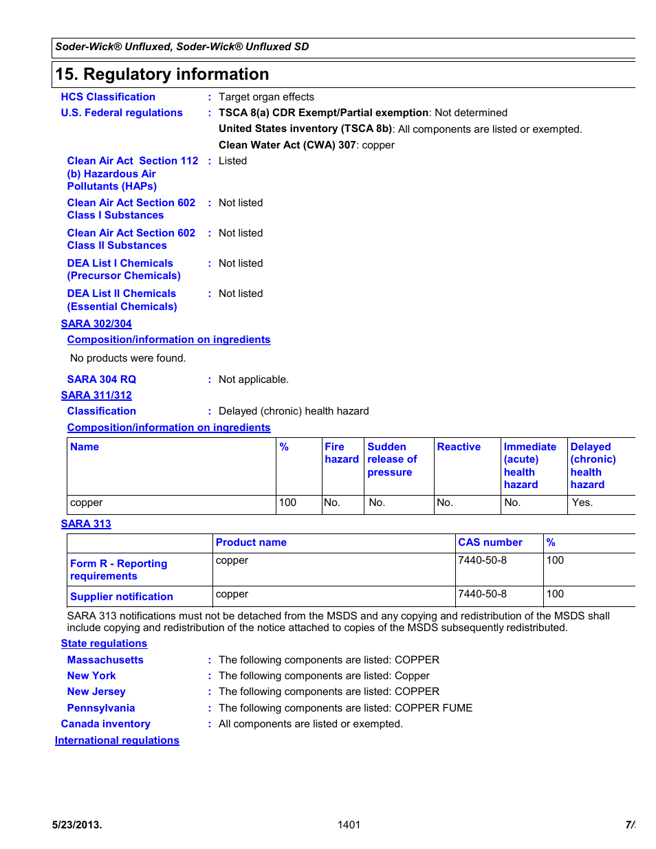 Regulatory information | Chemtronics Soder-Wick Unfluxed SD 75-4-10 User Manual | Page 7 / 9
