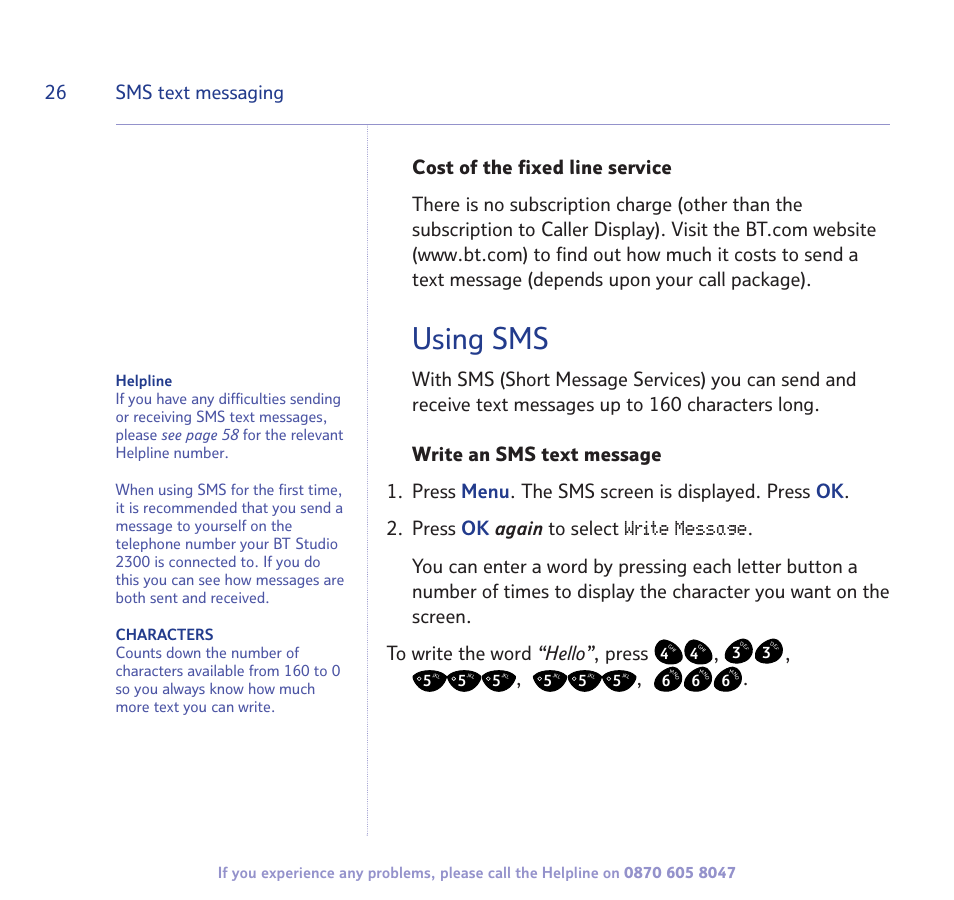 Using sms, Write message, Sms text messaging | BT STUDIO 2300 User Manual | Page 26 / 67