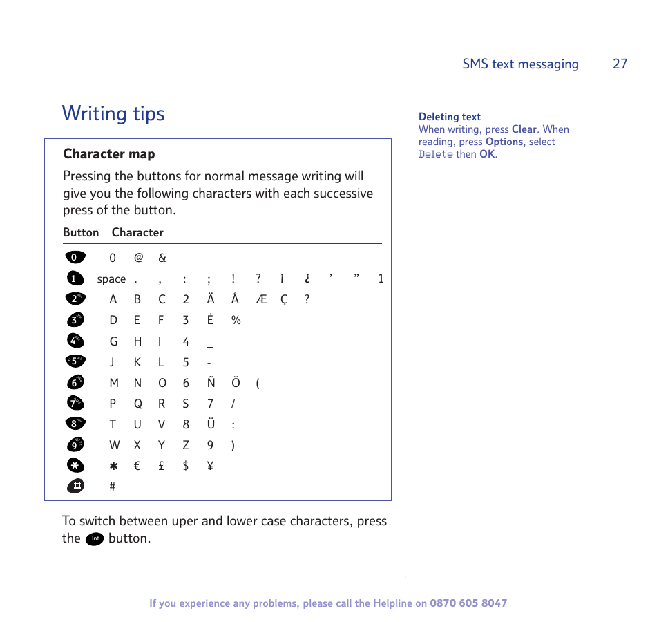 Writing tips, Sms text messaging 27 | BT STUDIO 2300 User Manual | Page 27 / 67