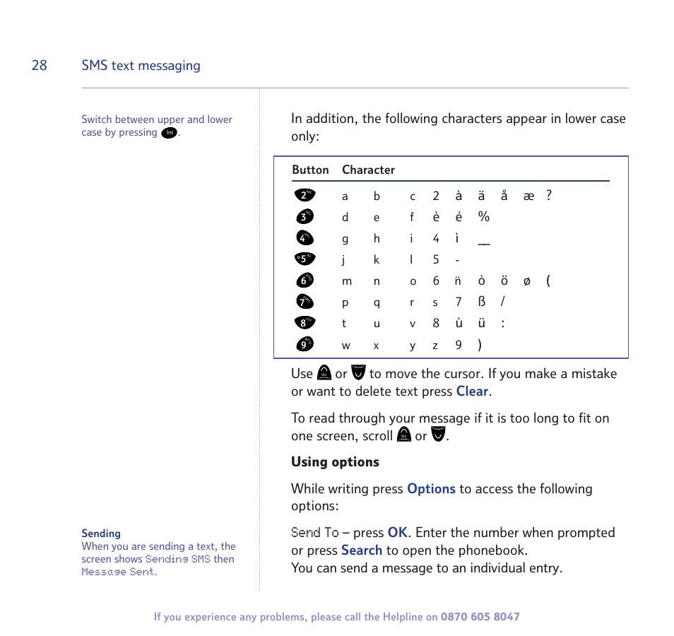 Send to, Sms text messaging, Ад е ж | Тц ш | BT STUDIO 2300 User Manual | Page 28 / 67