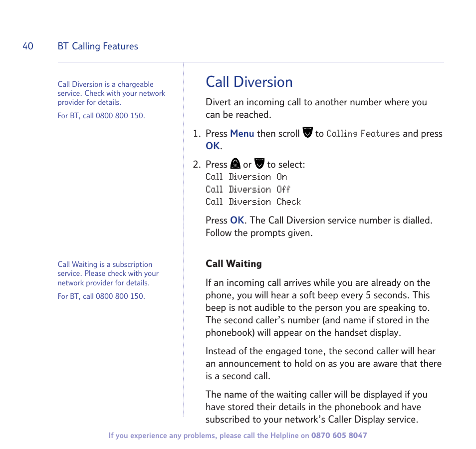 Call diversion | BT STUDIO 2300 User Manual | Page 40 / 67