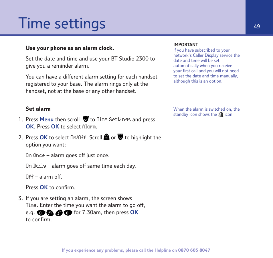 Time settings | BT STUDIO 2300 User Manual | Page 49 / 67