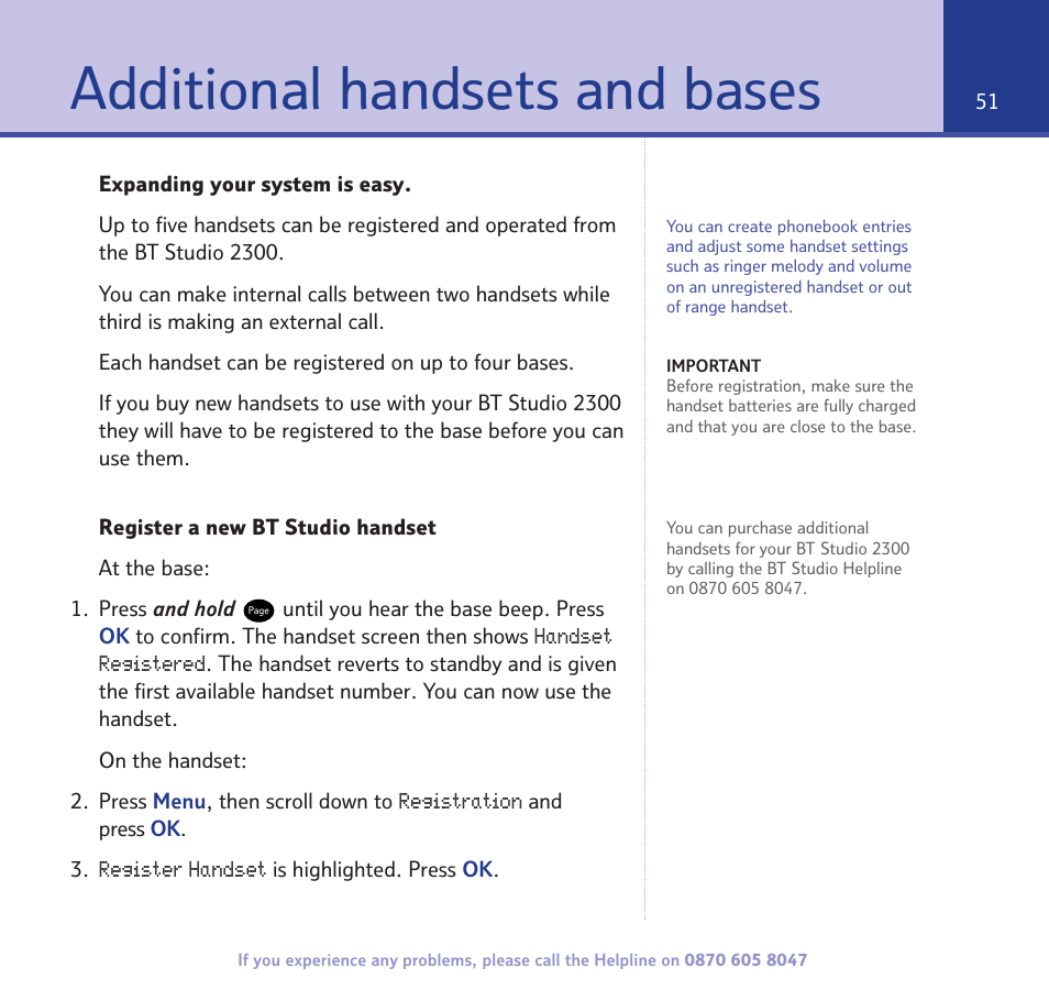 Additional handsets and bases | BT STUDIO 2300 User Manual | Page 51 / 67