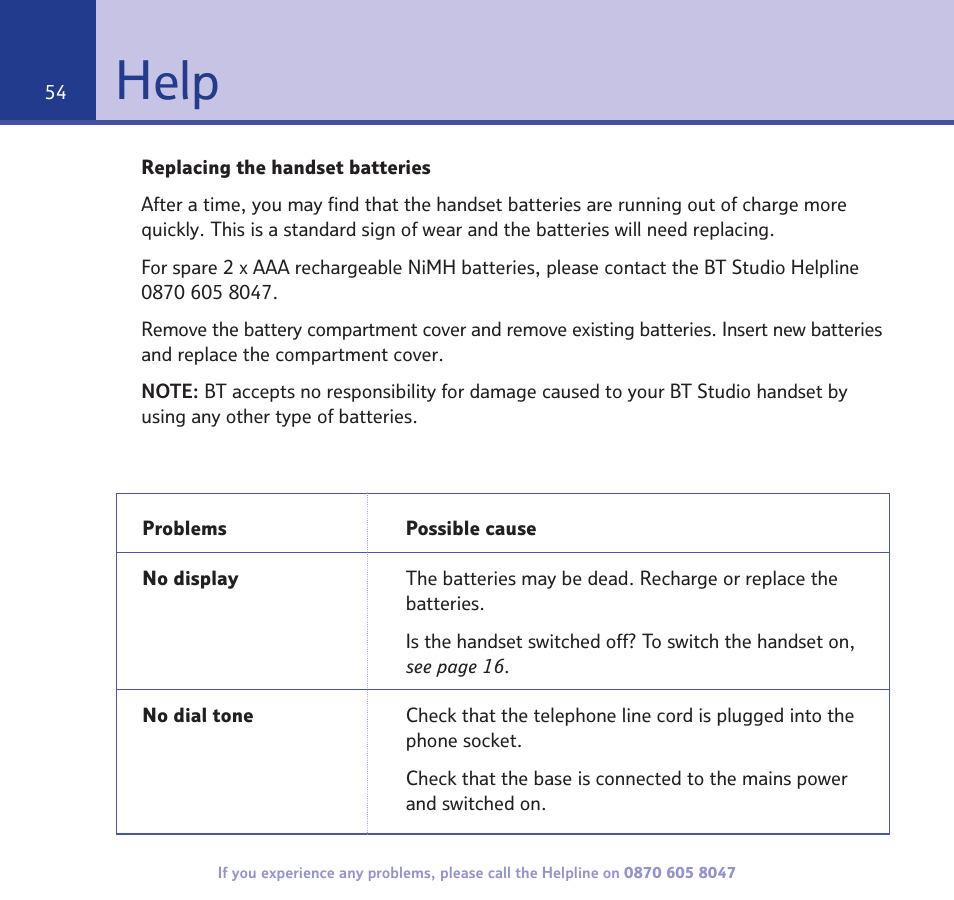 Help | BT STUDIO 2300 User Manual | Page 54 / 67