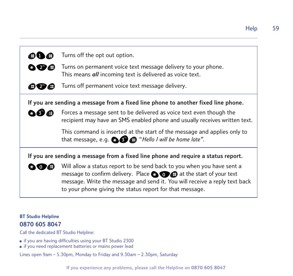 Help | BT STUDIO 2300 User Manual | Page 59 / 67