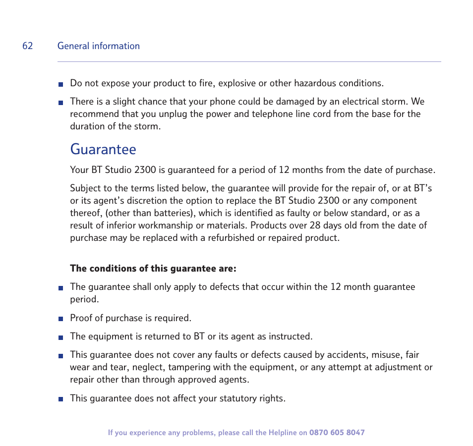 Guarantee | BT STUDIO 2300 User Manual | Page 62 / 67