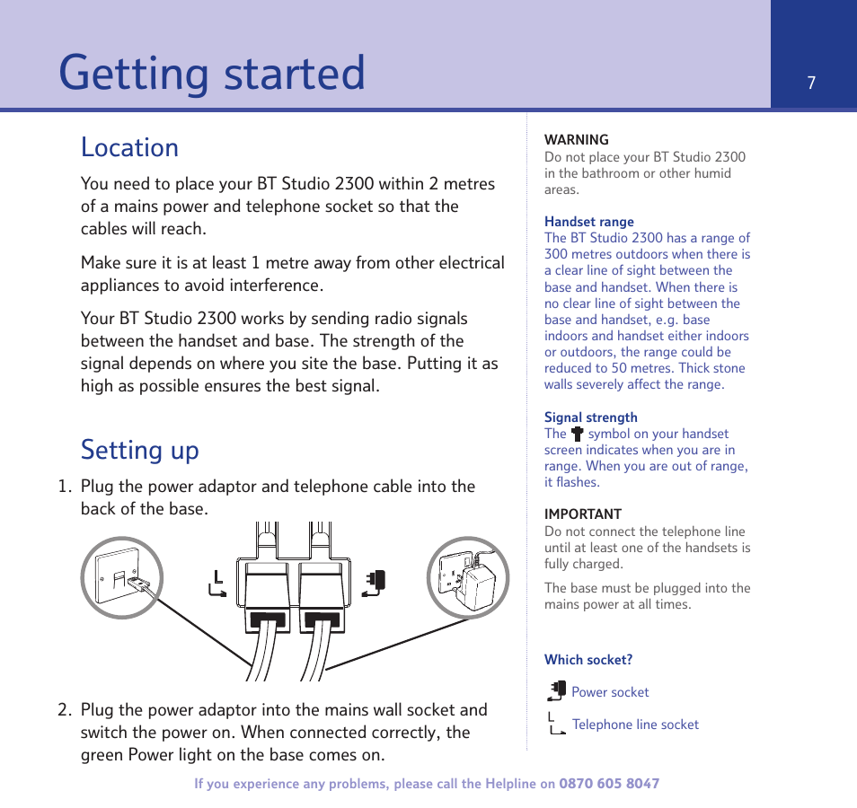 Getting started, Location, Setting up | BT STUDIO 2300 User Manual | Page 7 / 67