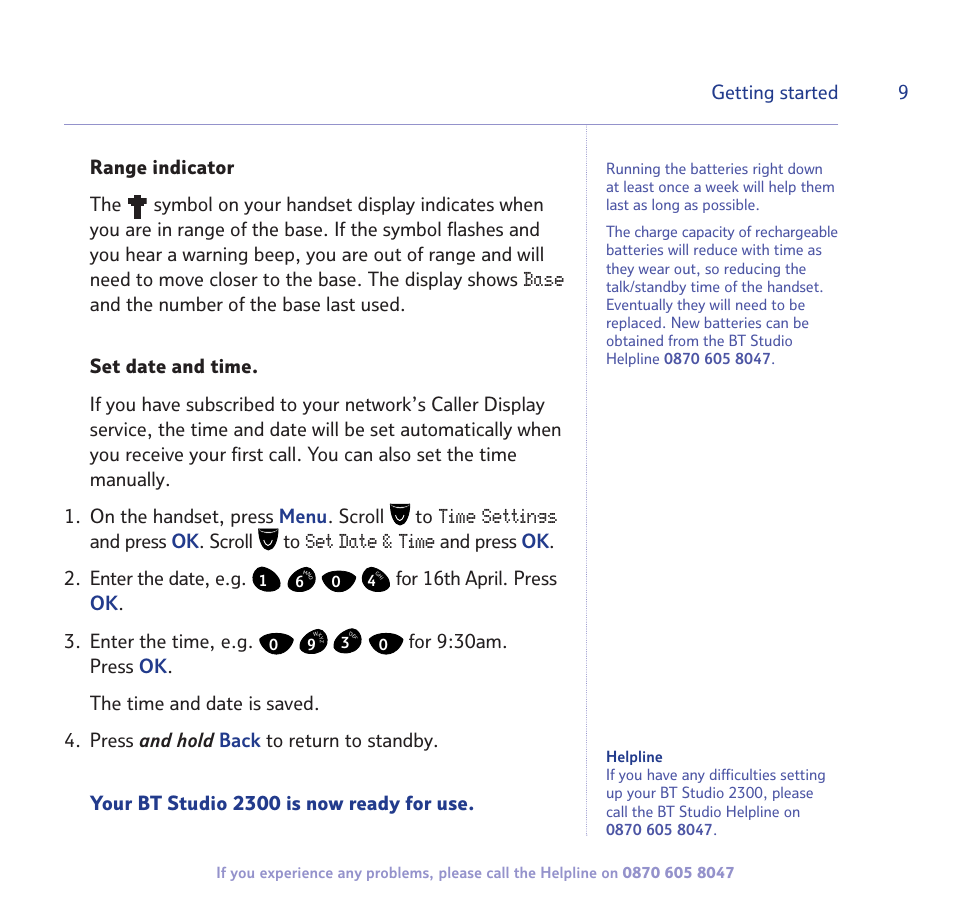 Base, Time settings, Set date & time | BT STUDIO 2300 User Manual | Page 9 / 67