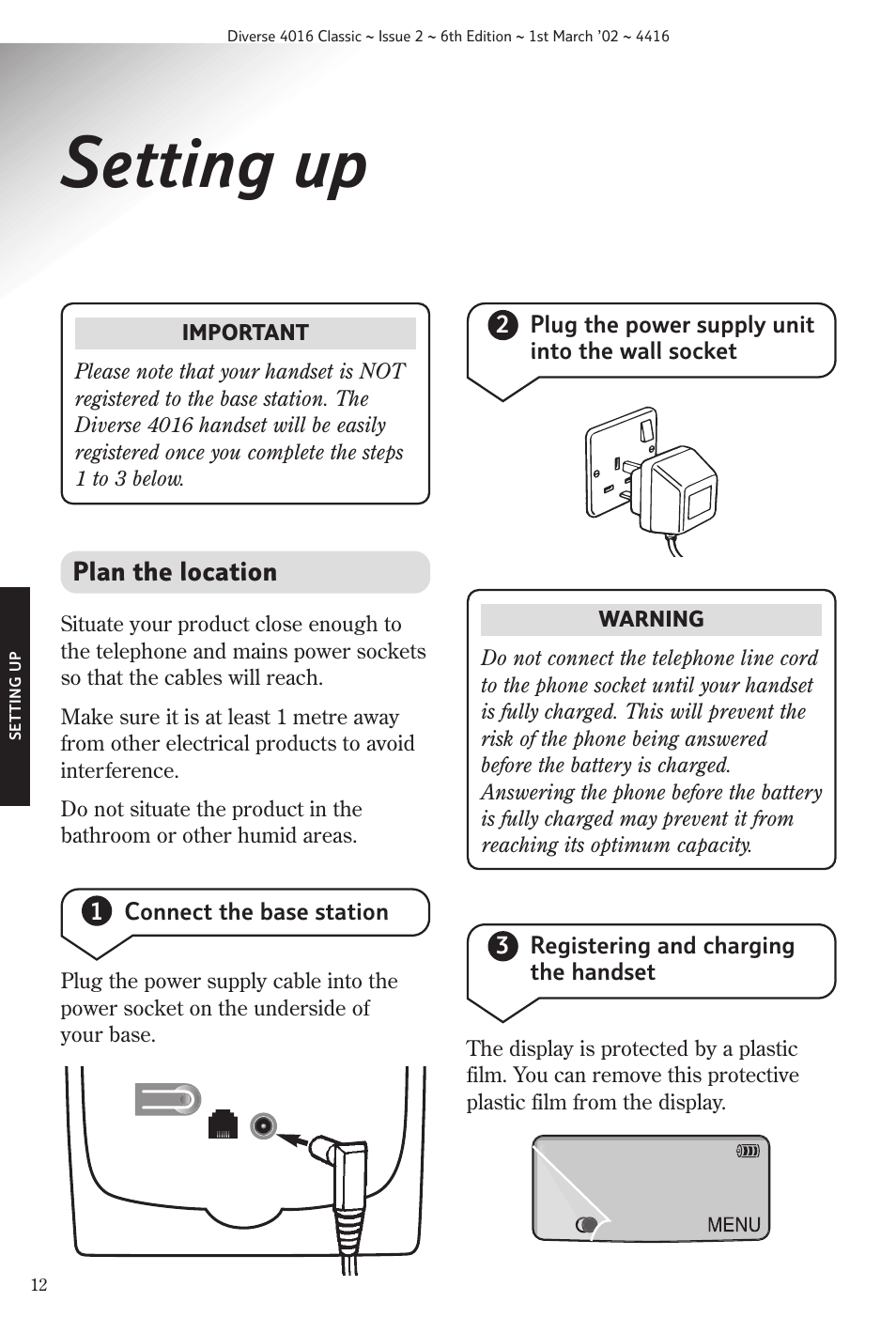 Setting up | BT 4016 Classic User Manual | Page 14 / 57