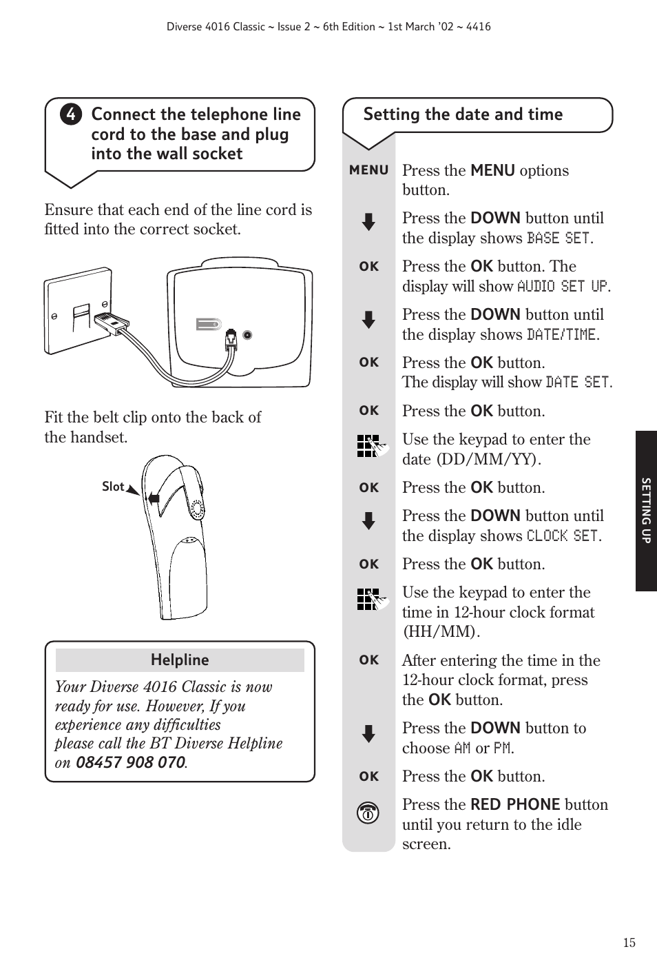 Setting the date and time | BT 4016 Classic User Manual | Page 17 / 57