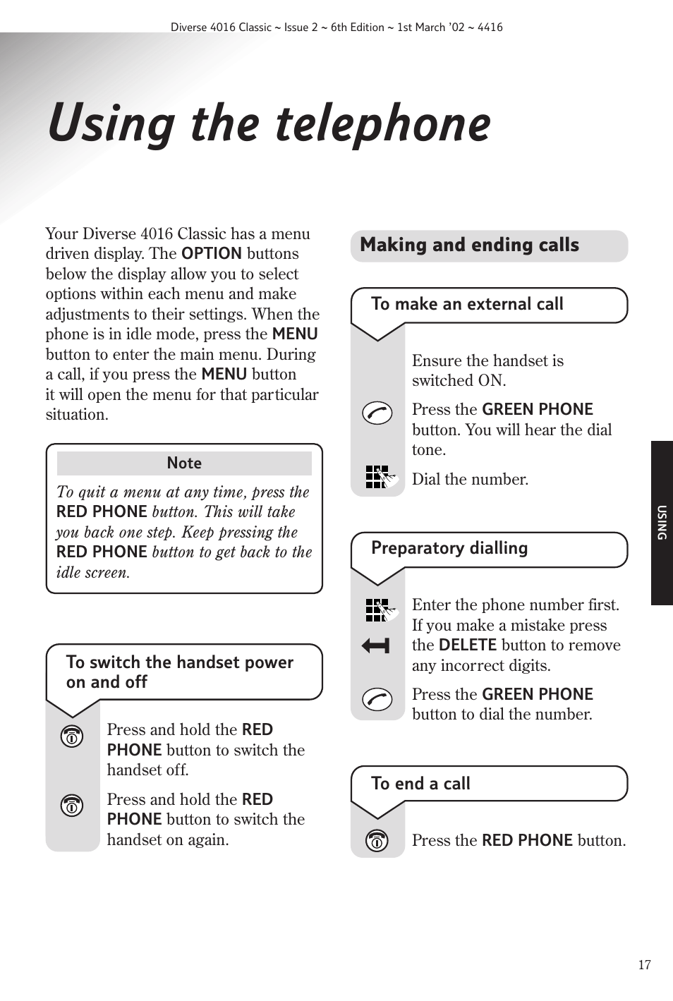 Using the telephone | BT 4016 Classic User Manual | Page 19 / 57