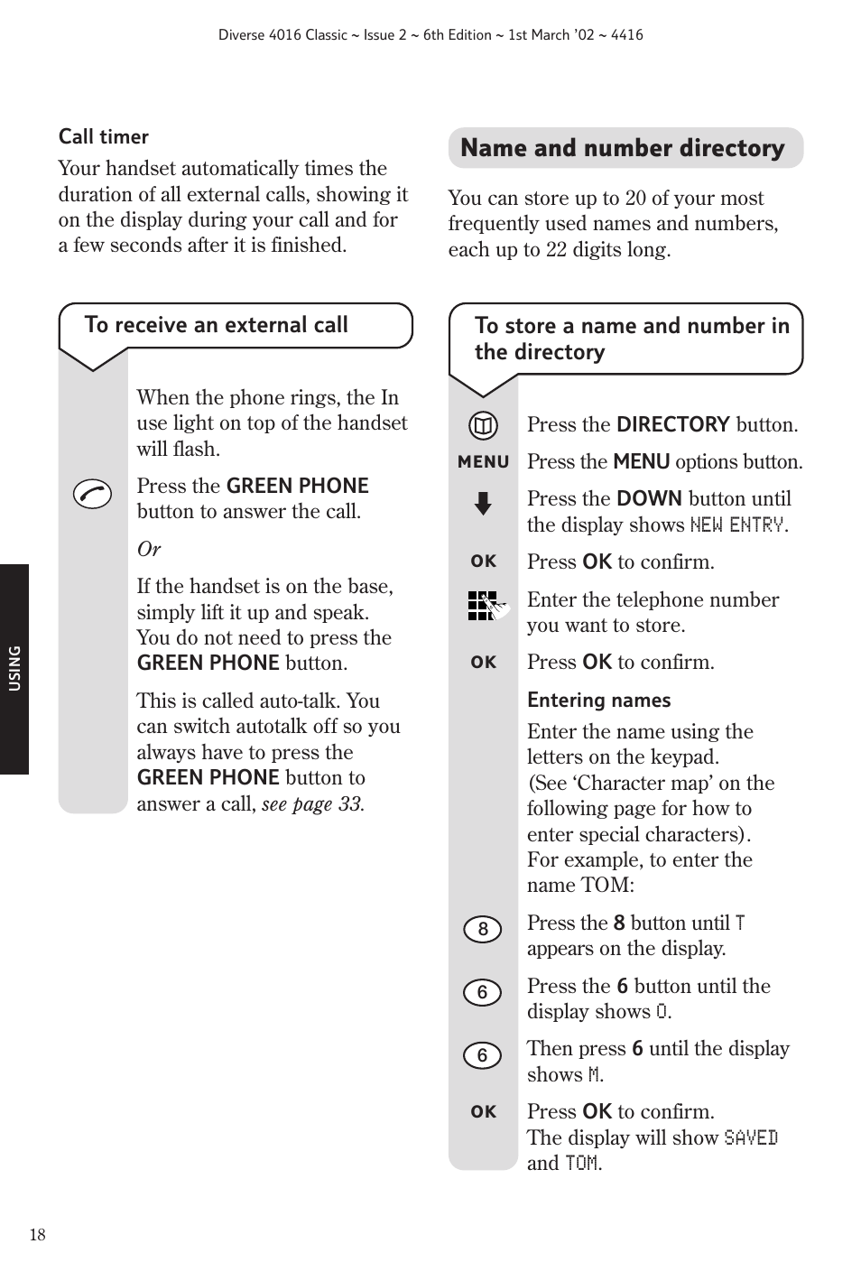 Name and number directory | BT 4016 Classic User Manual | Page 20 / 57