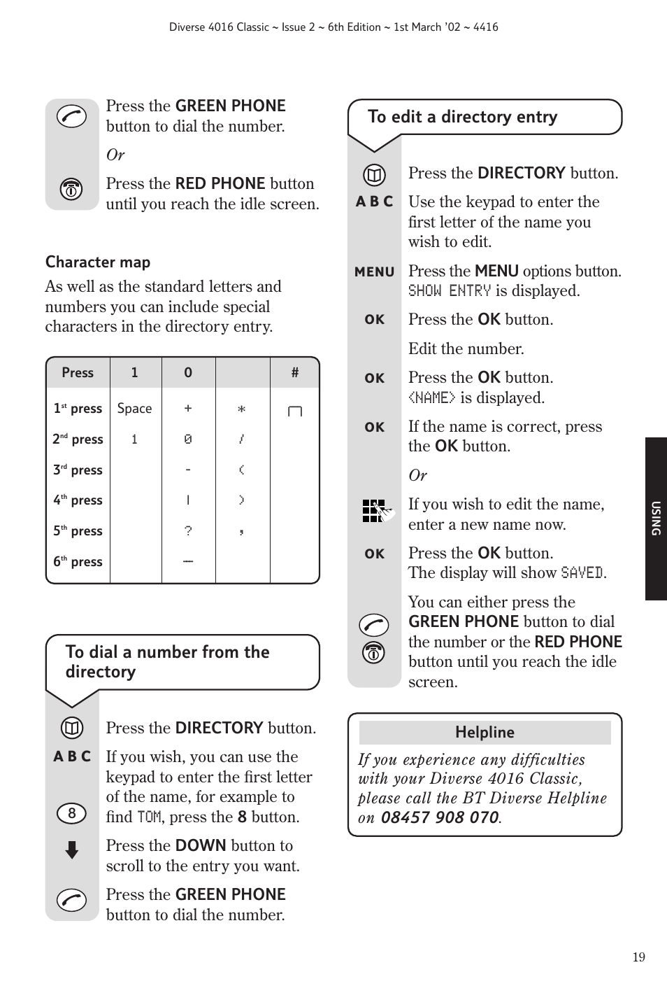 Show entry, Name, Saved | BT 4016 Classic User Manual | Page 21 / 57