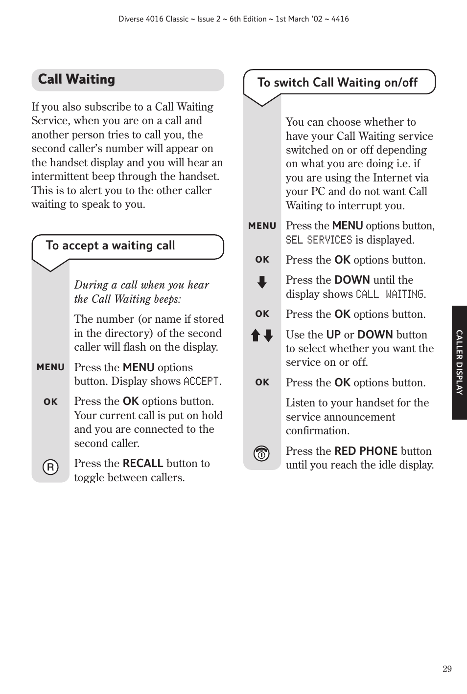 Call waiting | BT 4016 Classic User Manual | Page 31 / 57