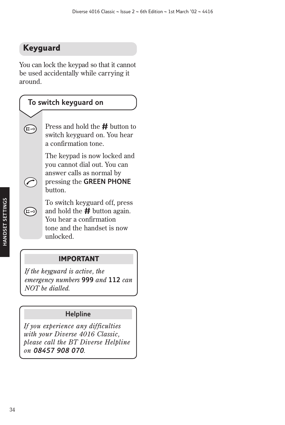 Keyguard | BT 4016 Classic User Manual | Page 36 / 57