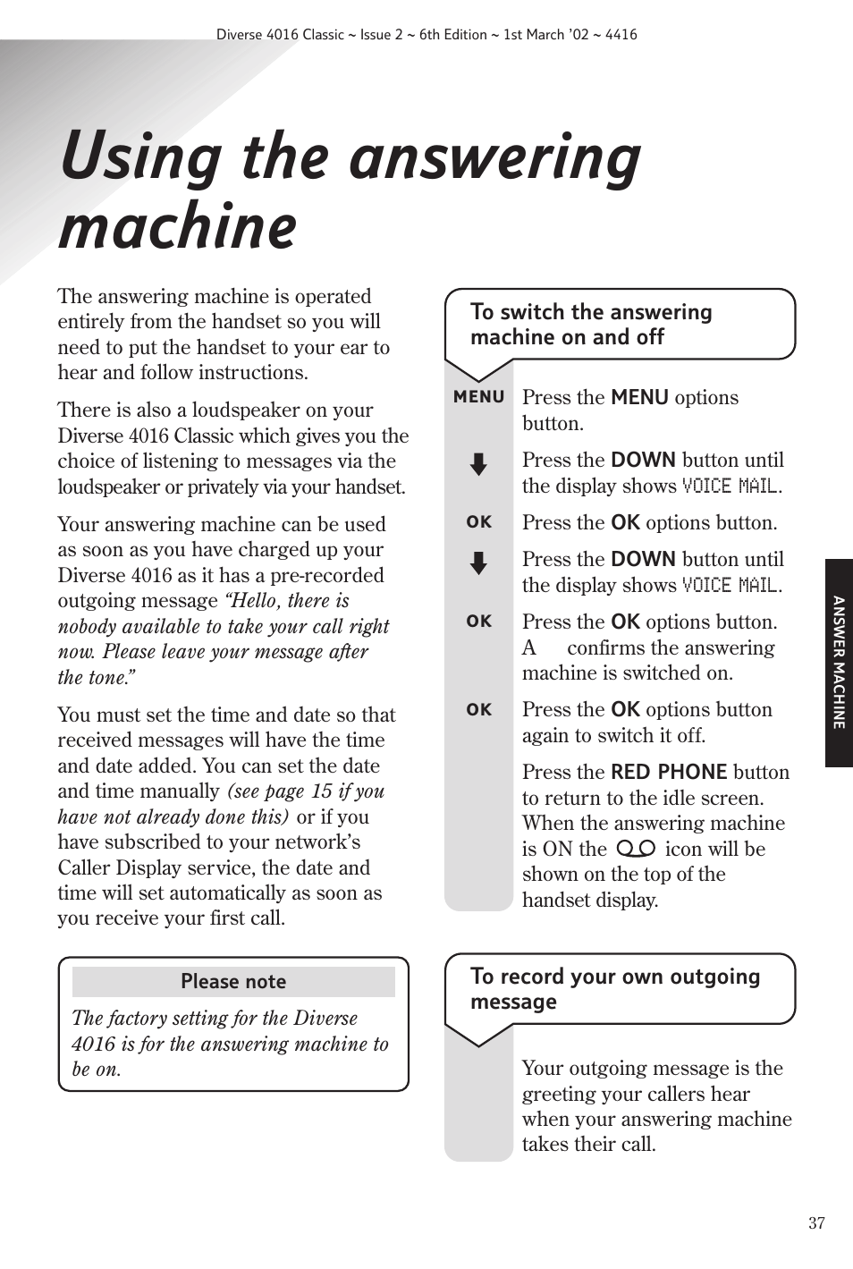 Using the answering machine | BT 4016 Classic User Manual | Page 39 / 57