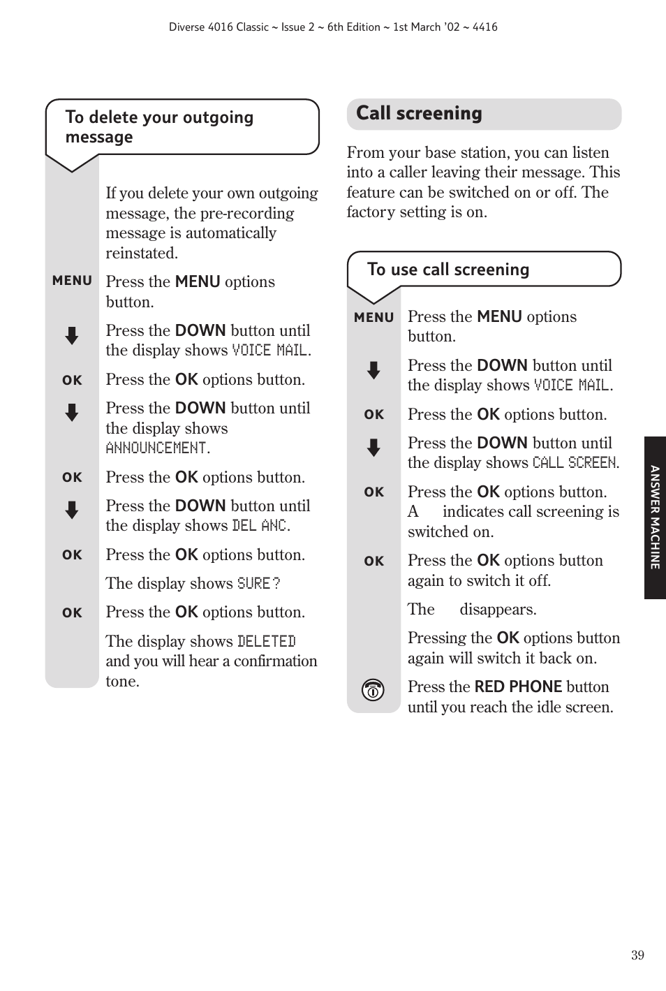 Call screening | BT 4016 Classic User Manual | Page 41 / 57